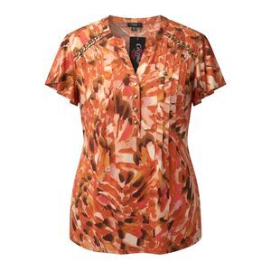 Cocomo Women's Plus Size 2X Orange Multicolor Pintuck Short Flutter Sleeve Top